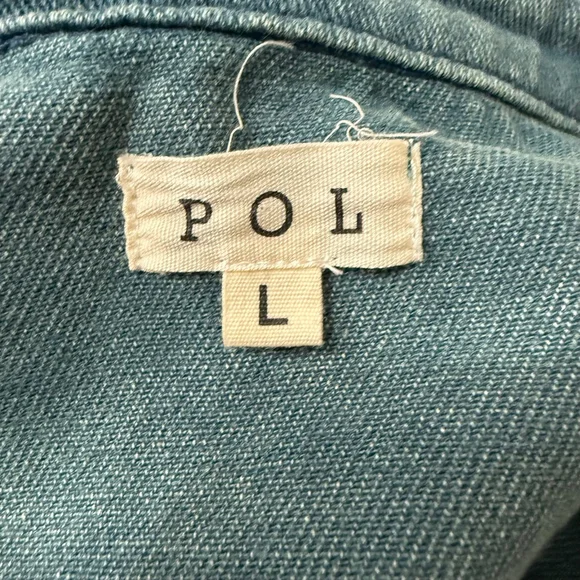 POL Frayed Denim Shacket Jacket Size L Blue Snap Front Distressed Western Style - Picture 8 of 10